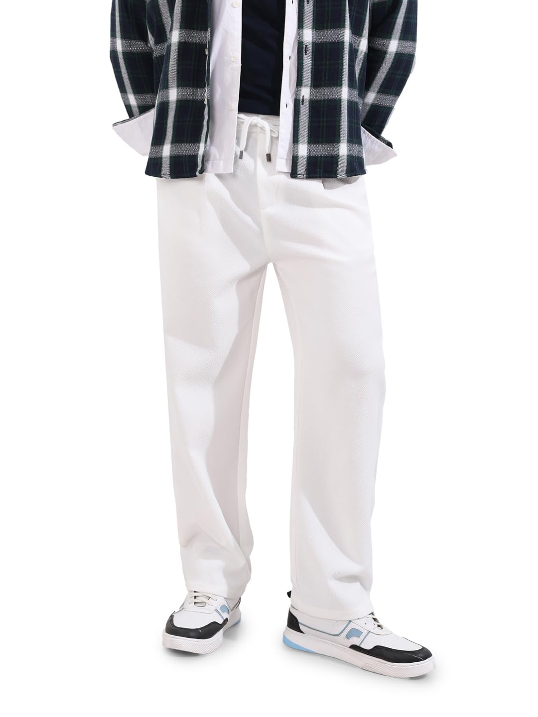 The Indian Garage Co Mens Relaxed Fit Textured Mid-Rise Stretchable Trousers Sweater