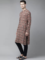 See Designs Men Maroon And Beige Kalamkari Block Printed Straight Sustainable Kurta