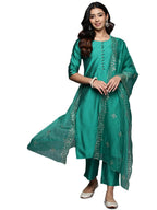 Libas Womens Silk Blend Kurta Sets (GS831_Rama Green_XS)