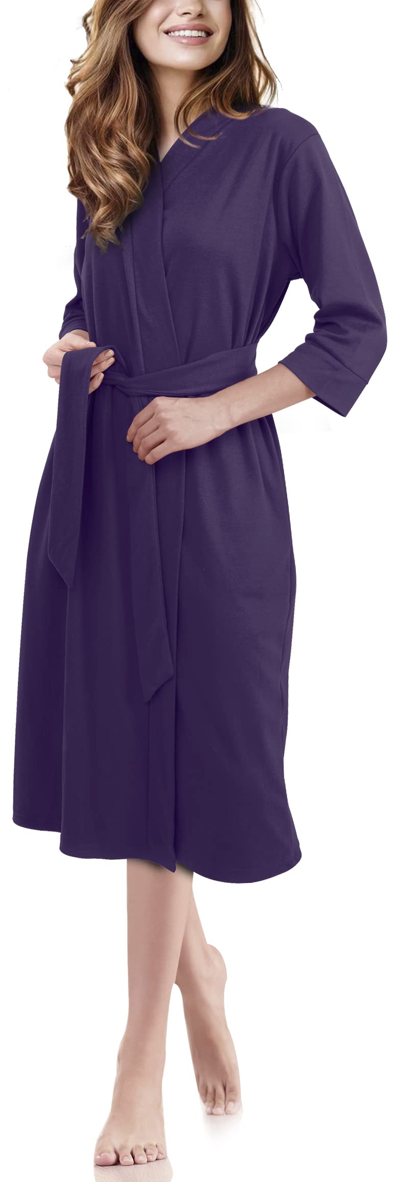 NY Threads Luxurious Women Knit Robe Kimono cotton Blend Bathrobe Ladies Loungewear Sleepwear (Small, Royal Purple)