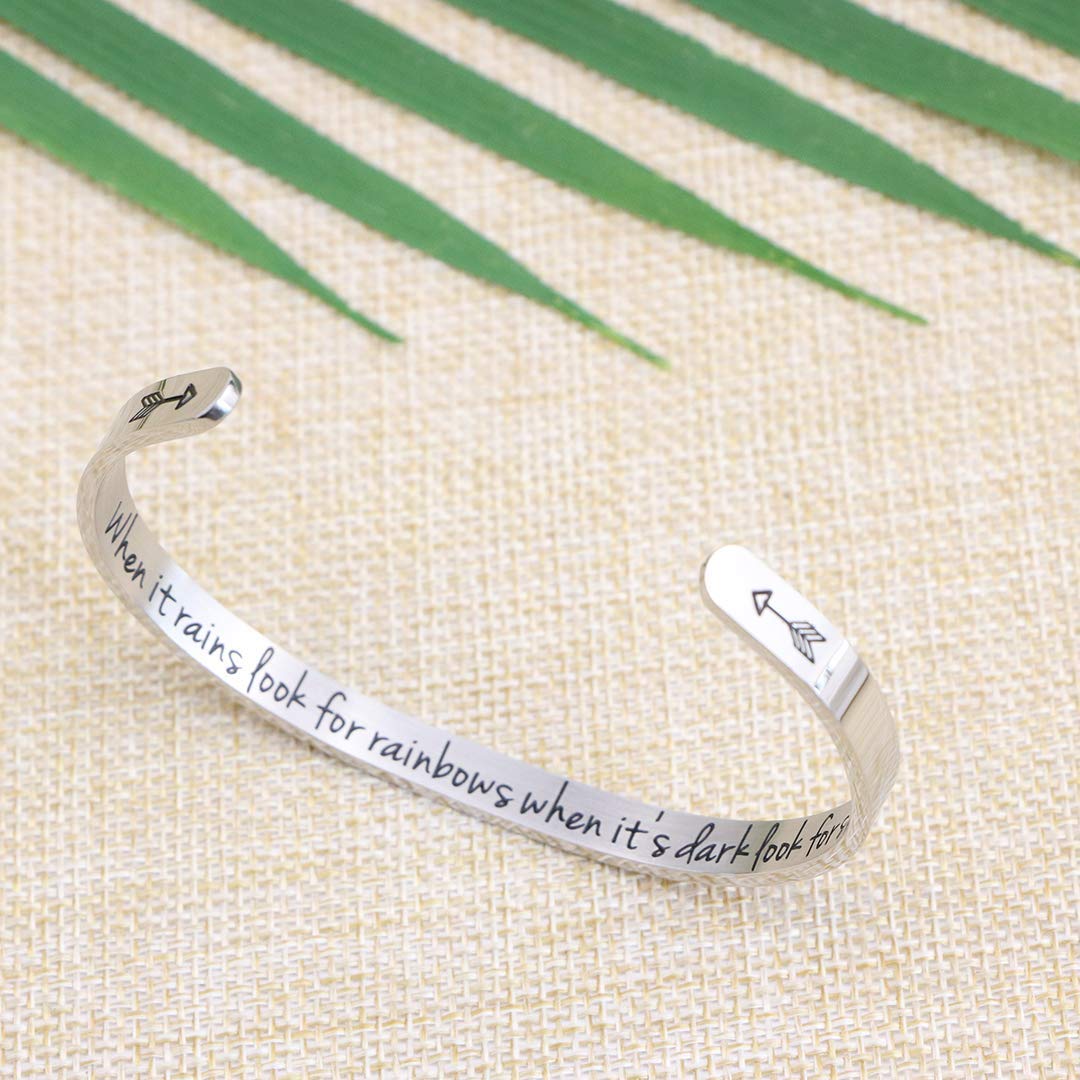 JoycuFF Sympathy Gift for Her Motivating Jewelry for Women Birthday Gift Ideas Inspirational Engraved Stainless Steel Cuff Brace
