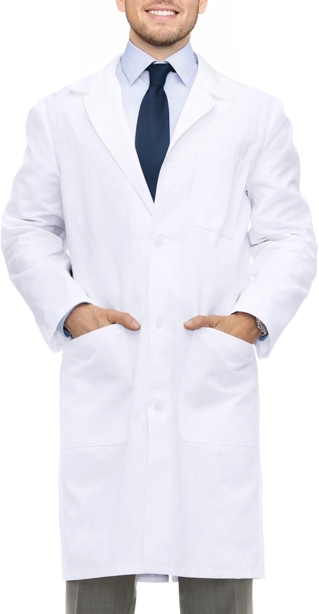 NY Threads Professional Lab Coat for Men Long Sleeve Poly Cotton Medical Coat 1 Pack, Large, White
