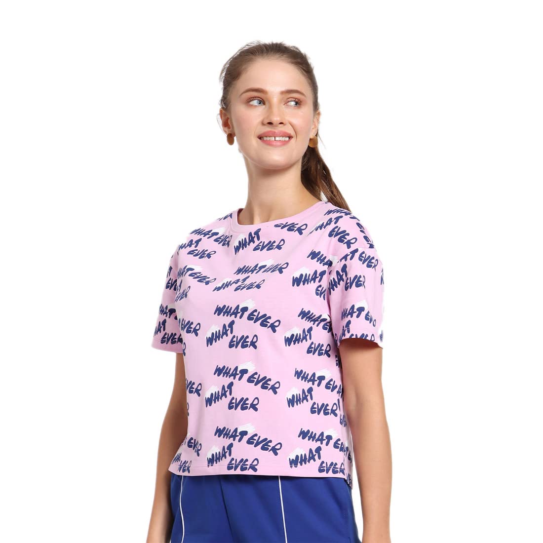 Bewakoof Womens Letter Print Regular Fit T-Shirt (362299_Pink M)