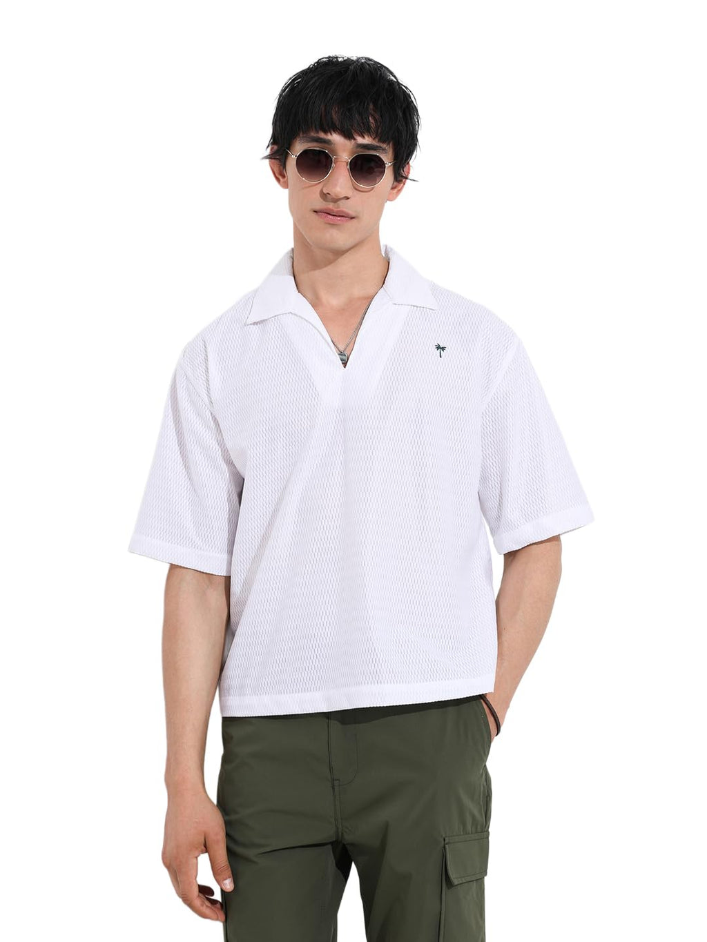 The Indian Garage Co Mens Oversized Fit Textured Resort Sweater
