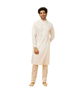 Manyavar Sytlish Solid Pattern Full Sleeves Kurta And Churidar Set For Men - (White, Xx-Large)