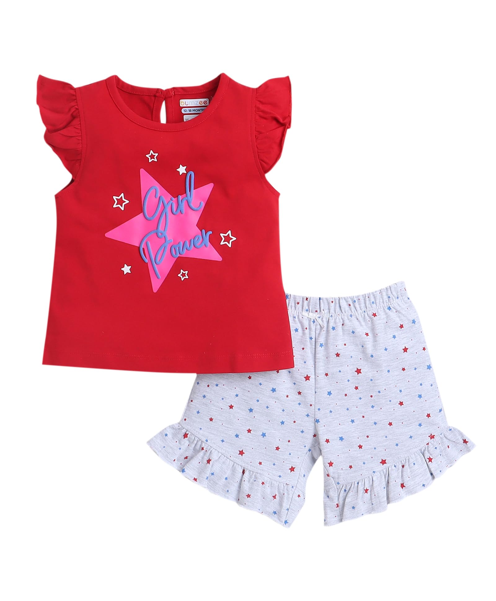 BUMZEE Grey & Red Girls Sleeveless T-Shirt & Short Set Age - 18-24 Months (Peb9127E-gry.red)