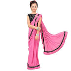 Dhyey Fashion Girls Lycra Blend Ruffle Pattern Saree With Velvet Unstitched Blouse Piece