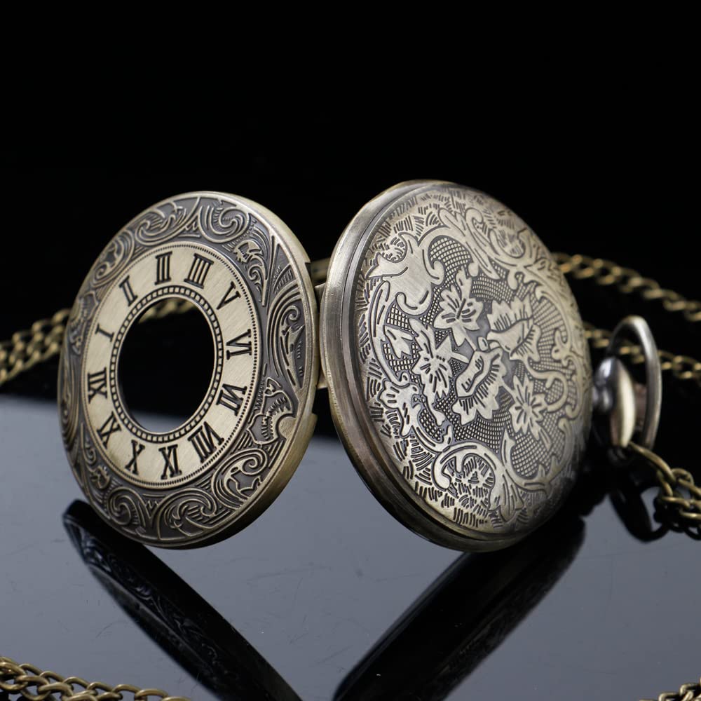 Tiong Vintage Blue Starry Night Moon Dial Roman Numerals Scale Pocket Watch with Chain Gifts for Birthday Graduation Christmas F