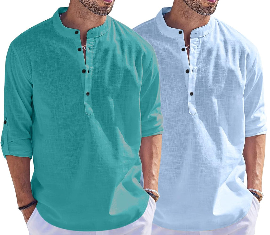 Hemrin Combo Of Men Solid Cotton Blend Straight Kurta Shirt Pack Of 2