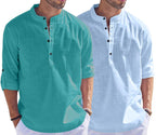 Hemrin Combo Of Men Solid Cotton Blend Straight Kurta Shirt Pack Of 2
