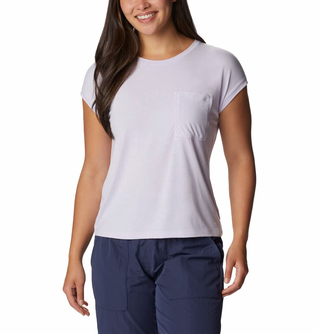 Columbia Womens Boundless Trek Short Sleeve TShirt, Purple Tint, L