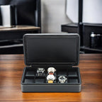 TimelyBuys 10 Watch Briefcase Black Carbon Fiber Zippered Travel Storage Case 50MM Father's Day