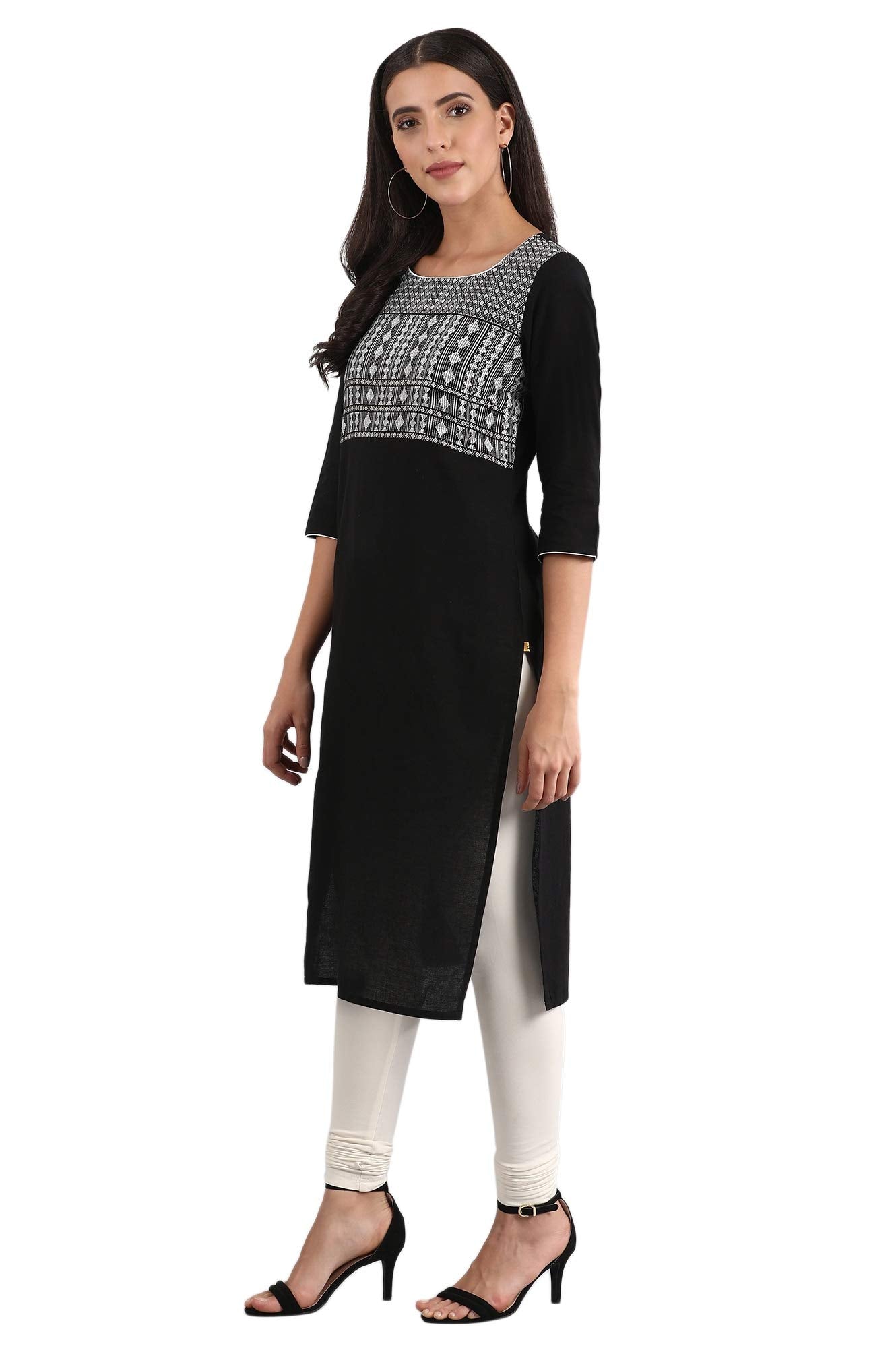 Aurelia Women'S Cotton Blend Regular Fit Casual Yarn-Dyed Square Neck Regular Kurta