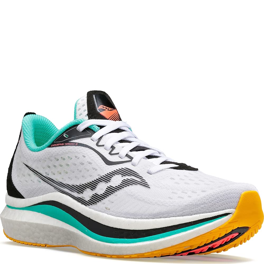 Saucony Women's Endorphin Speed 2 Running Shoe, White/Black/Vizi, 5