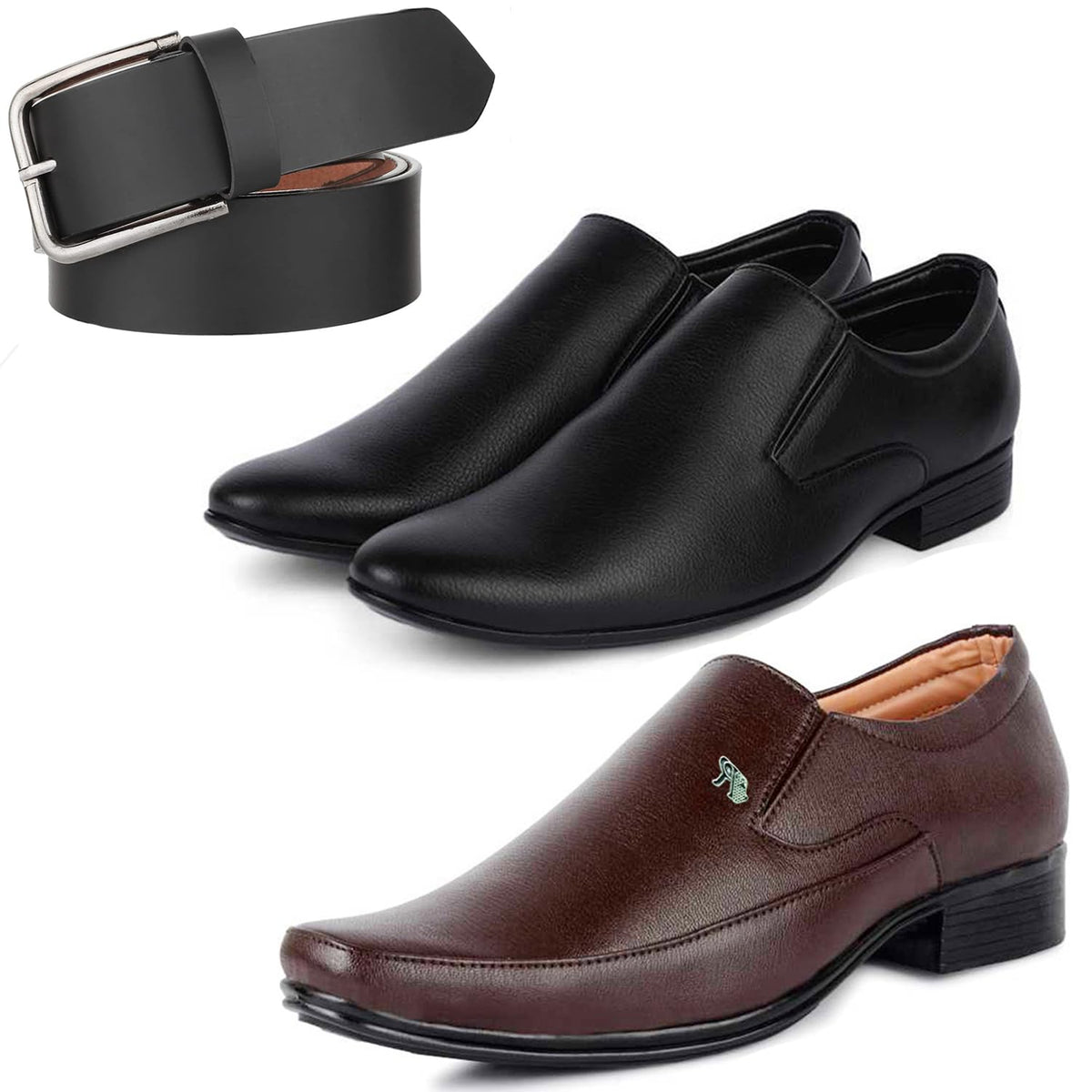 Attractive Trendy Formal Shoes/Party Shoes/ 2 Shoes Combo with Free Belt for Men and Boys (BAZAAR8019_VTR401Blk) Multicolor 9