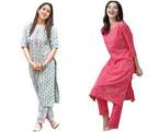 ANNI DESIGNER Women's Cotton Blend Printed Straight Kurta with Pant Pack of 2 (Combo-Disini-Excel Pink_M_Multi_Medium)