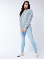 Modeve Women All Over Print Light Grey Sweater