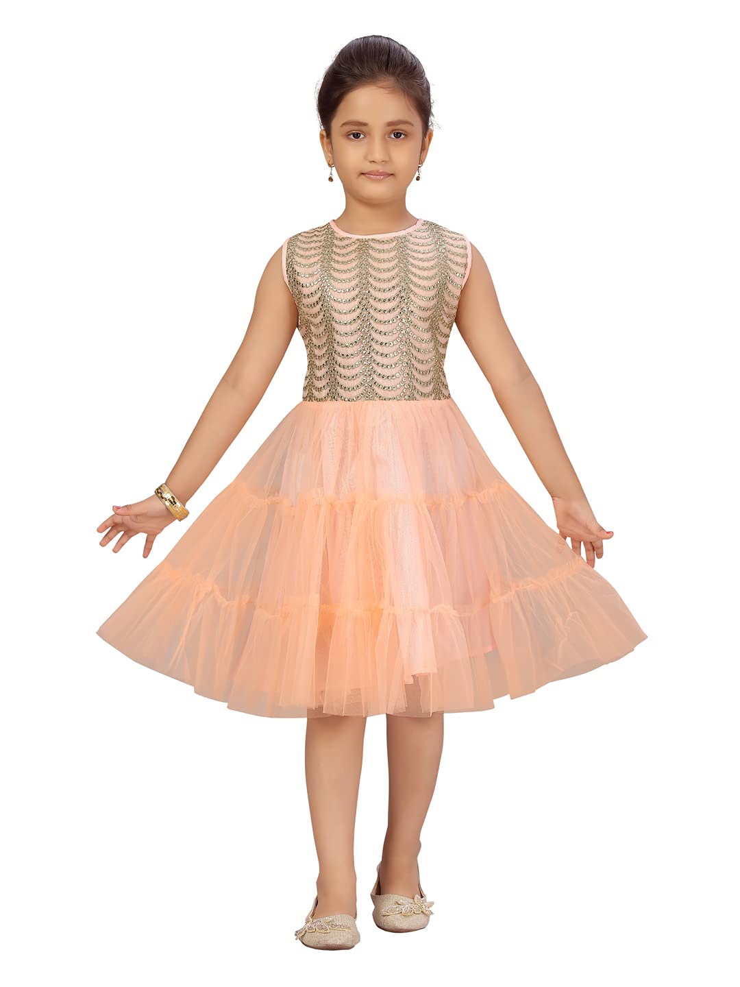 Aarika Girls Net A-Line 1-2 Years Dress (NV-FK-21906_Peach