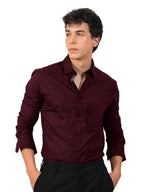 Pinkmint Mens Long Sleeve Button Down Maroon Shirt for Men Collared Casual Formal Soild Shirt