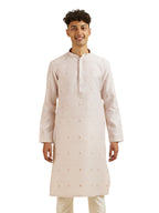 Manyavar Mens Cotton Blend Jacquard Embroidered Kurta Pyjama Set (Pink,S)