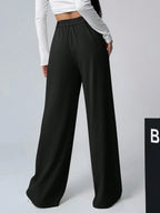Shasmi Women & Girls Solid Black Color Loose Fit, Pleated Trousers, Wide Leg Pocket Casual Long Korean Trousers Pant (Pant 146 B