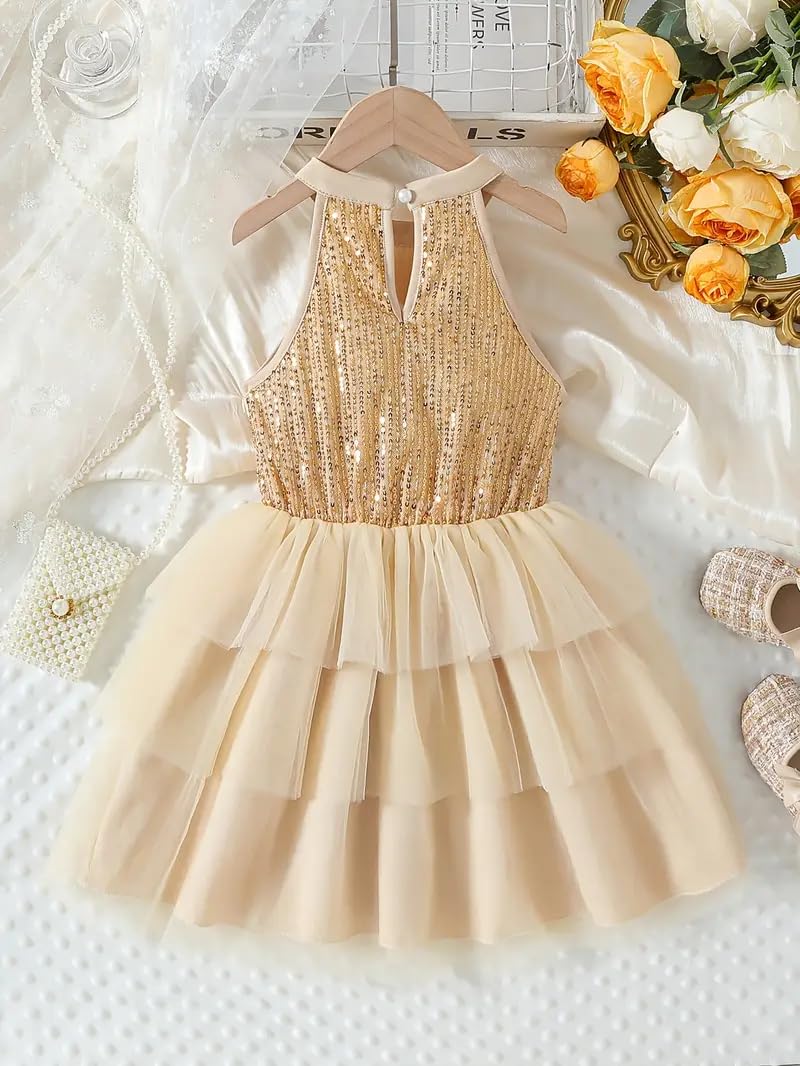 TAGAS Girls Princess Dress || Girls Frock || Birthday Dress Babygirls|| (KD-65) Golden