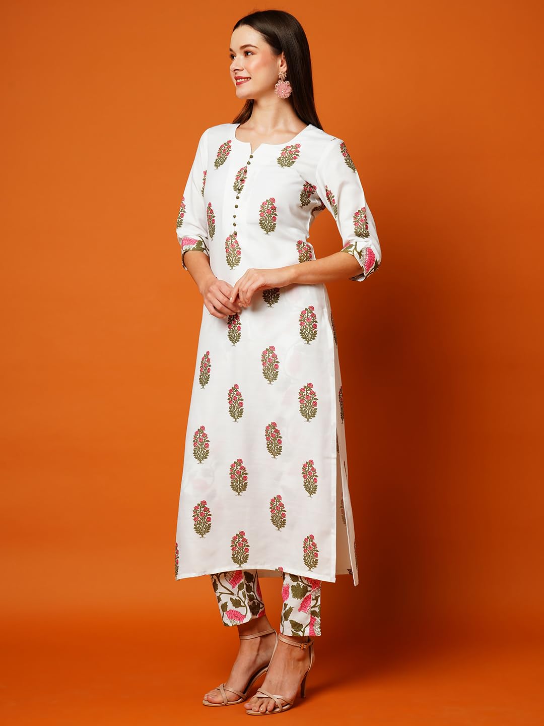 ANNI DESIGNER Womens Cotton Blend Printed Straight Kurta with Pant (Parthi White_XXL_White_XX-Large)