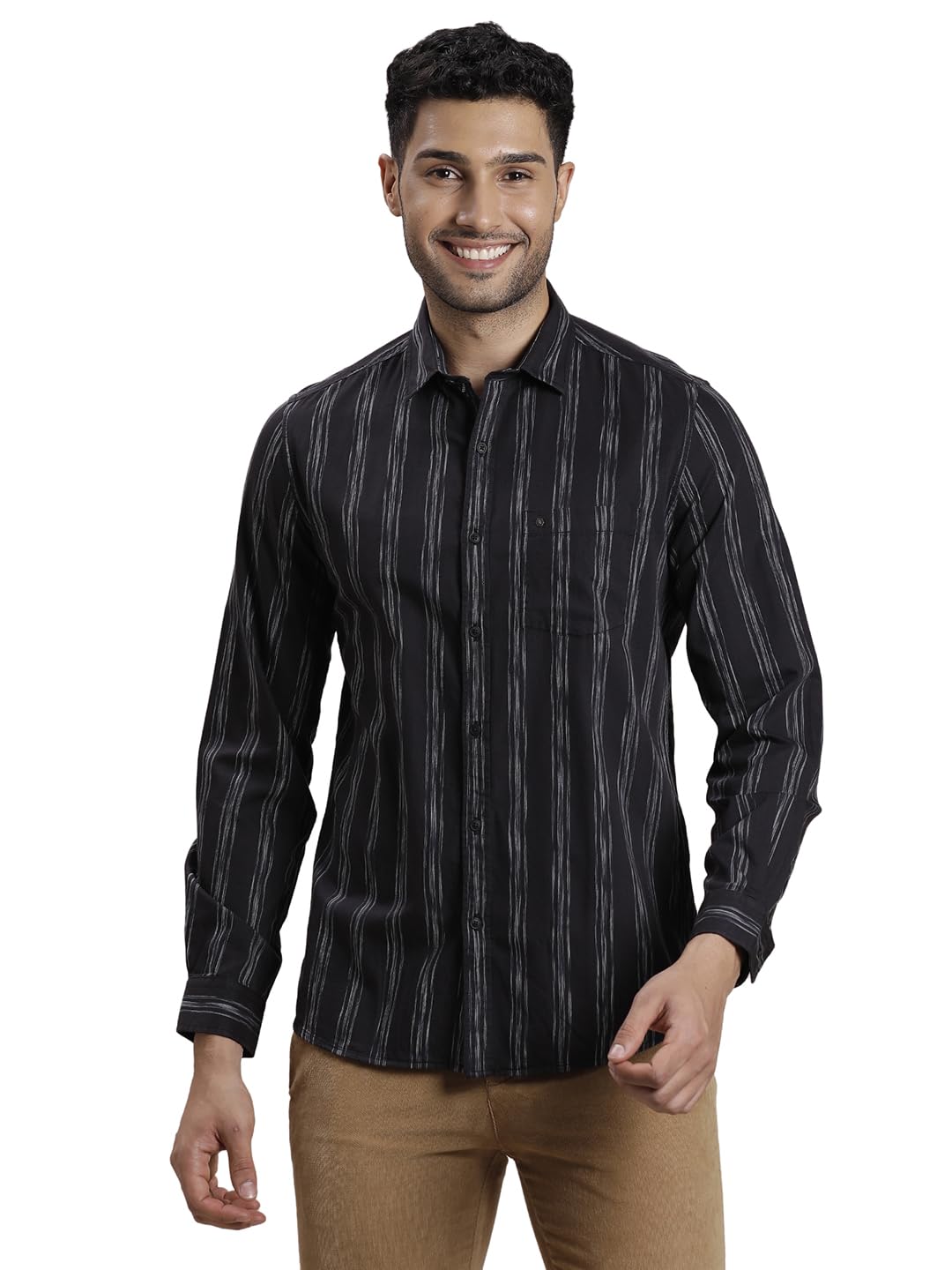 Turtle Men 100% Cotton Slim Fit Black Casual Shirt