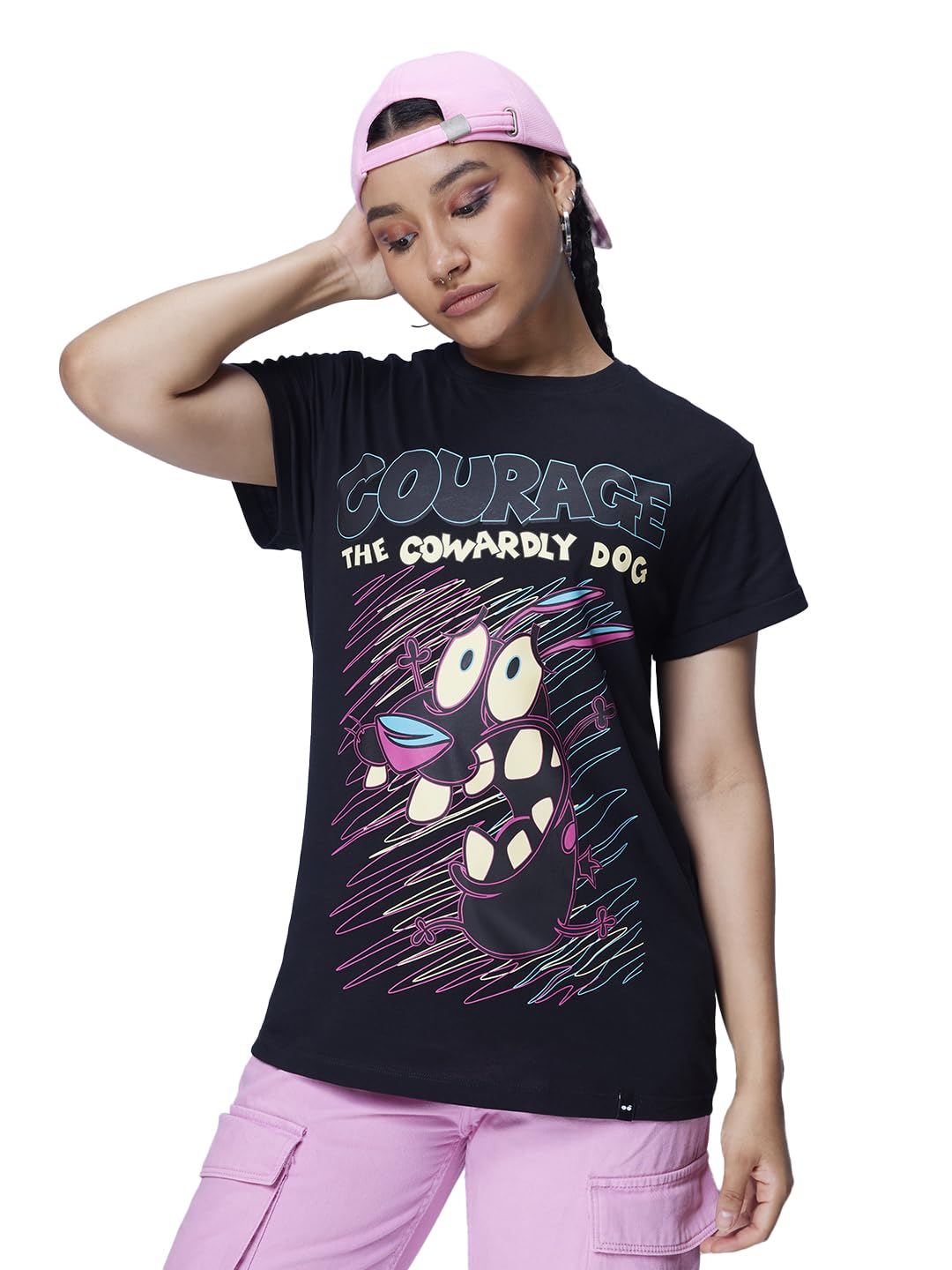 Bewakoof Official Cartoon Network Merchandise Womens Graphic Printed Boyfriend T-Shirt_608814_Black_2XL
