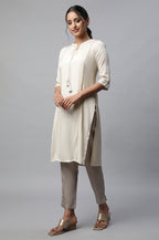 Aurelia WomenS Rayon Regular Off White Shantung Solid Kurta (23Fea13942-605337