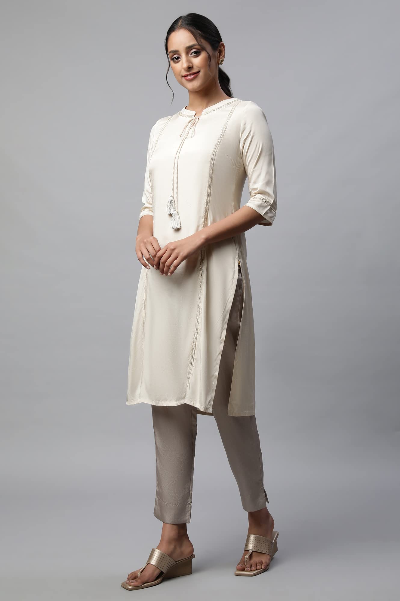 Off White Shantung Solid Plus Size Kurta