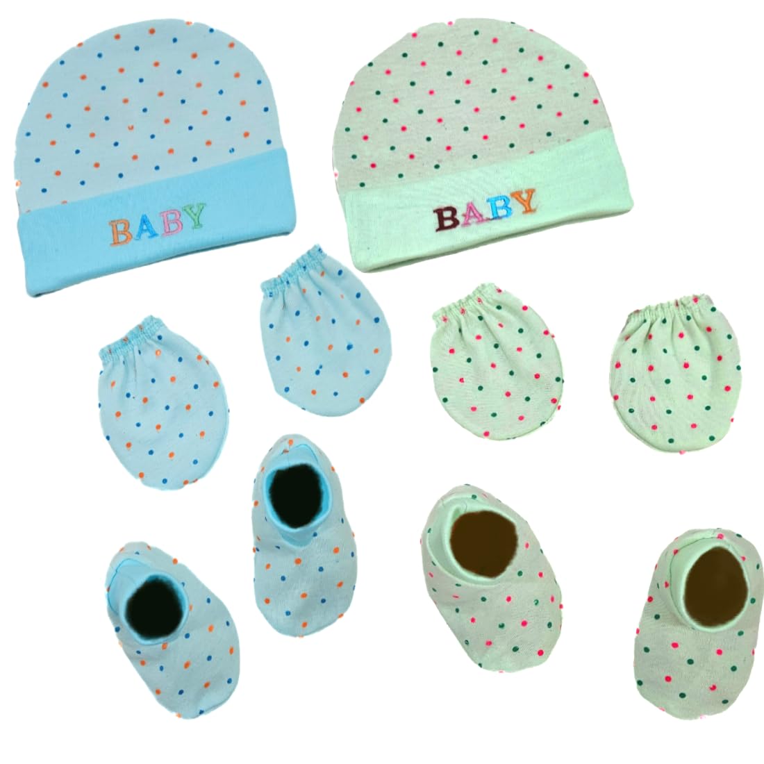 Brandonn Newborn BabyS Cotton Cap Mitten Bootie Set 06 Months, Pack Of 2 (06 Months) 0-3