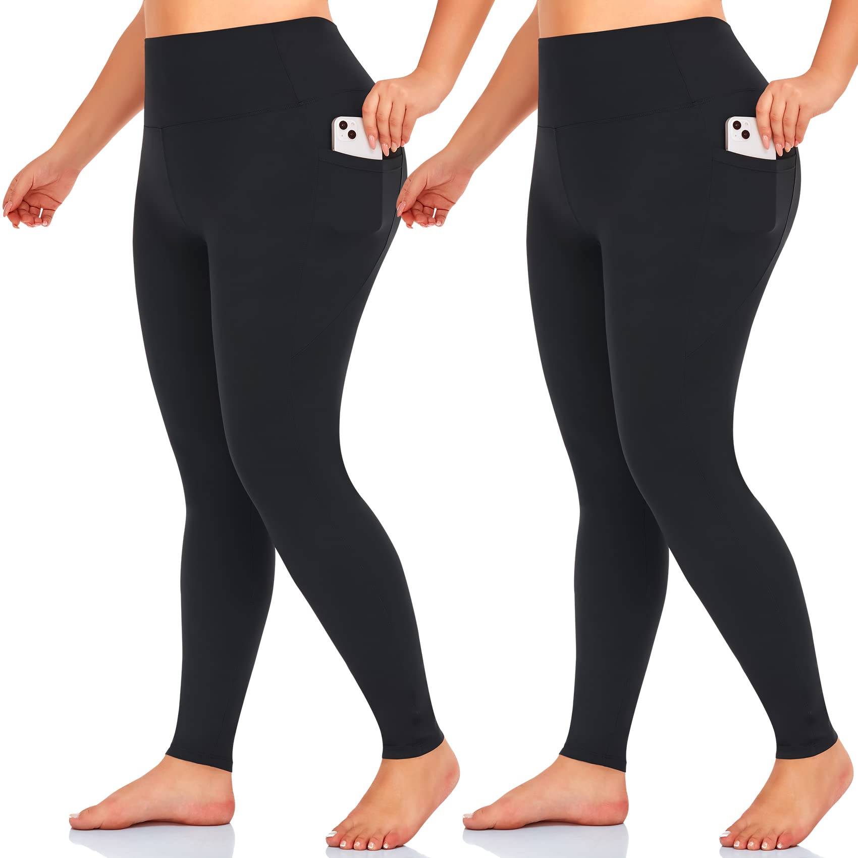 MOREFEEL Plus Size Leggings for Women-Stretchy X-Large-4X Tummy Control High Waist Spandex Workout Black Yoga Pants (Black-witn 