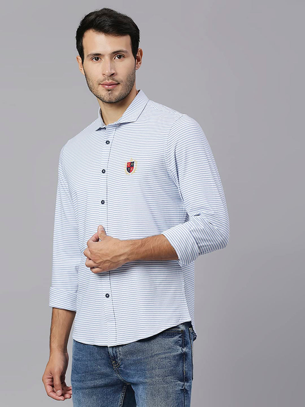 Thomas Scott Mens Solid Slim Fit Casual Shirt with Spread Collar and Full Sleeve Lt Blue