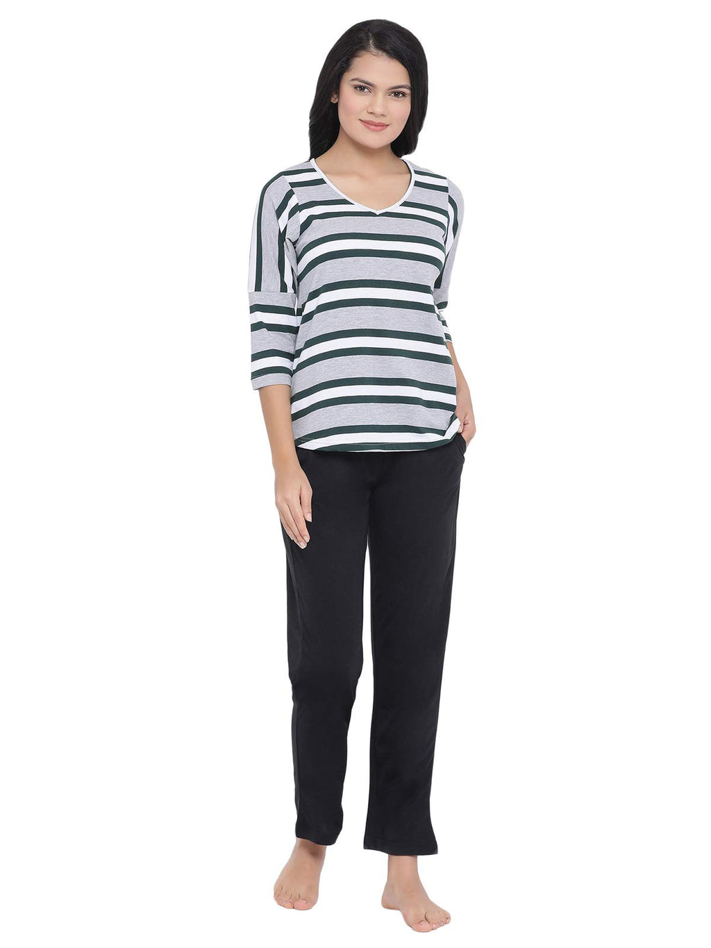 Clovia Cotton WomenS Sleepwear Pajama Set (Ls0496P01L_Grey_Large)