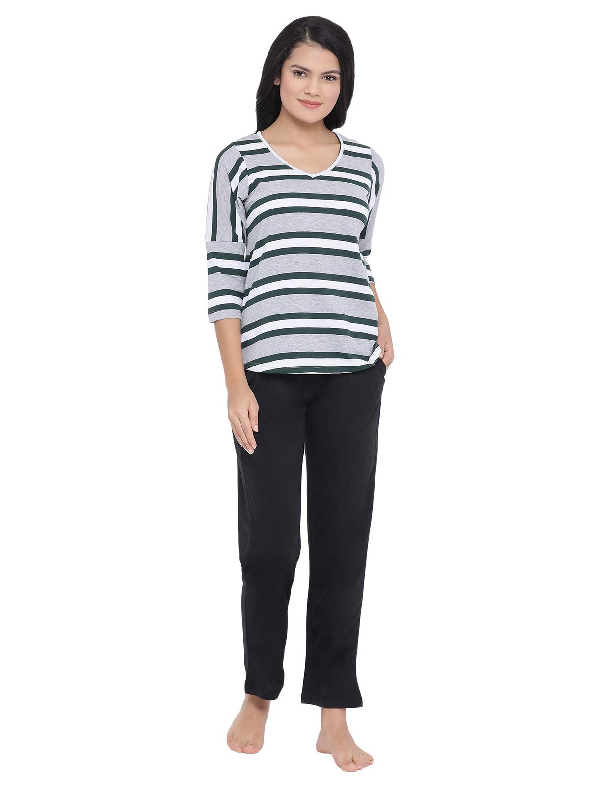 Clovia Cotton WomenS Sleepwear Pajama Set (Ls0496P01L_Grey_Large)