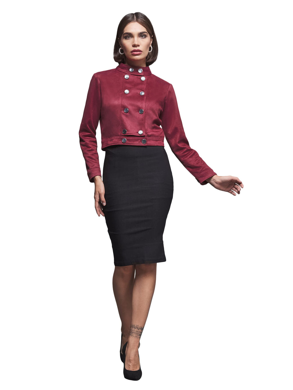 Miss Chase Womens Mandarin Collar Full-Sleeve Jacket (MCAW24JKT99-34-287-06, Dark Red, XL)