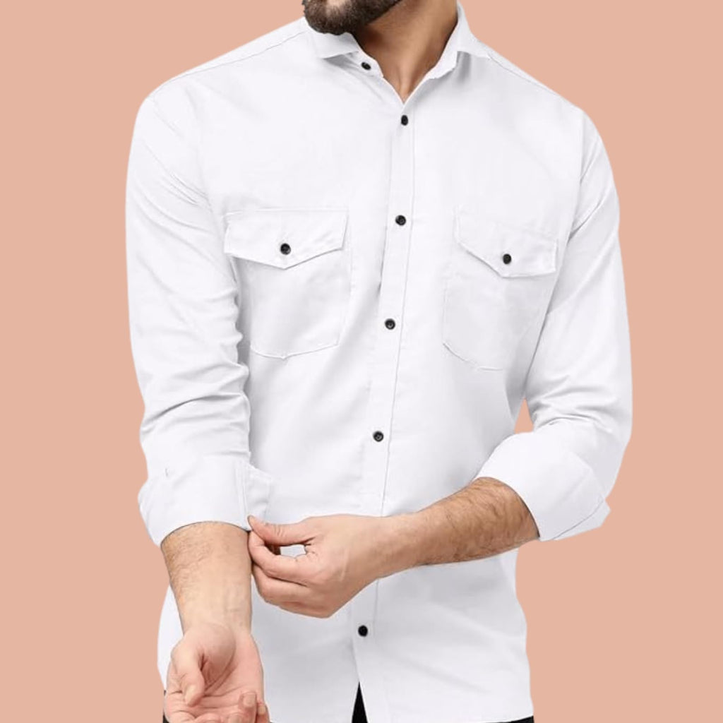 Rebelify Double Pocket MenS Casual Shirt - Regular Fit, Solid Spread Collar, Versatile Everyday Wear, Comfortable And Stylish De