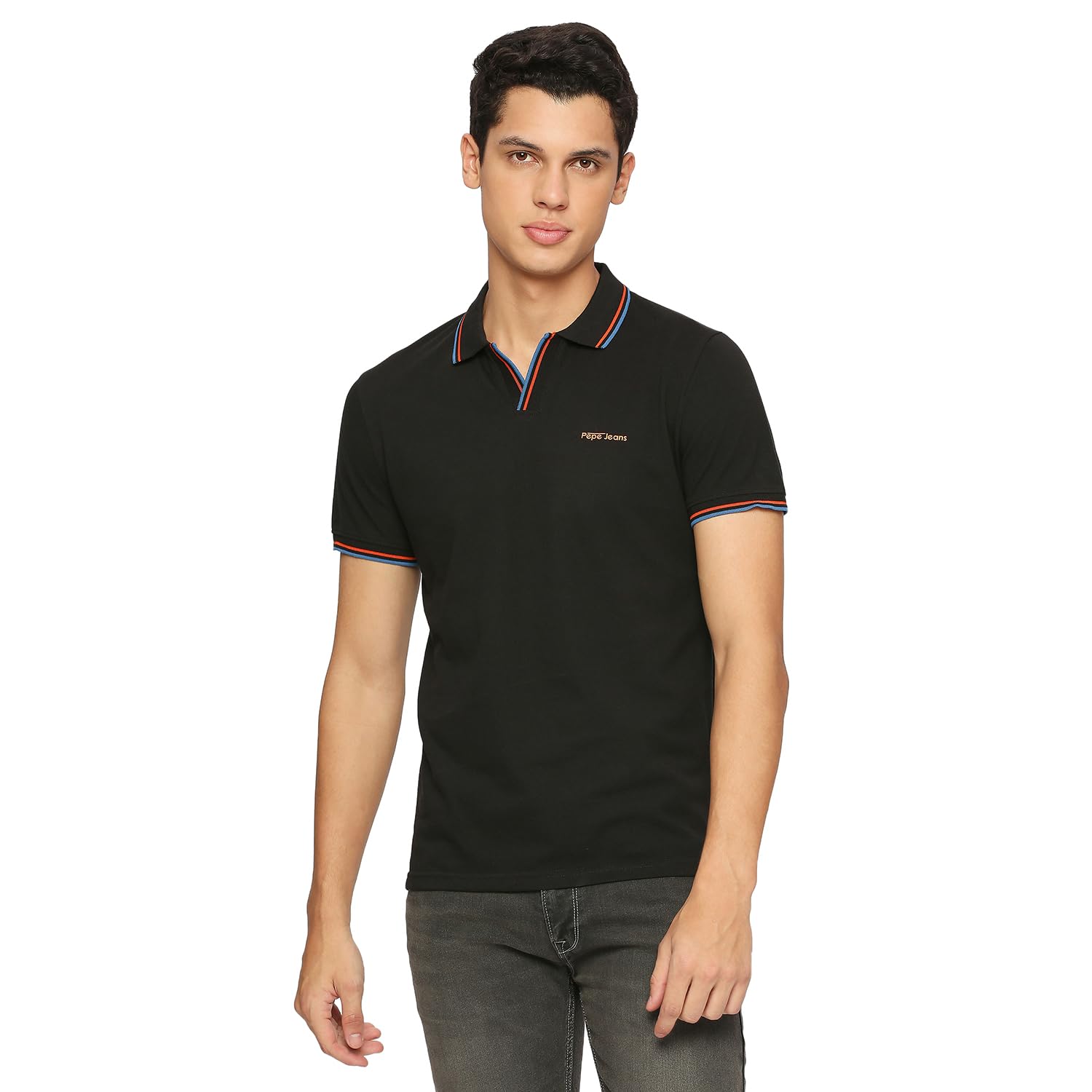 Pepe Jeans Men Cotton Blend Solid Regular Fit T-Shirt (Pm542094_Black, Large)