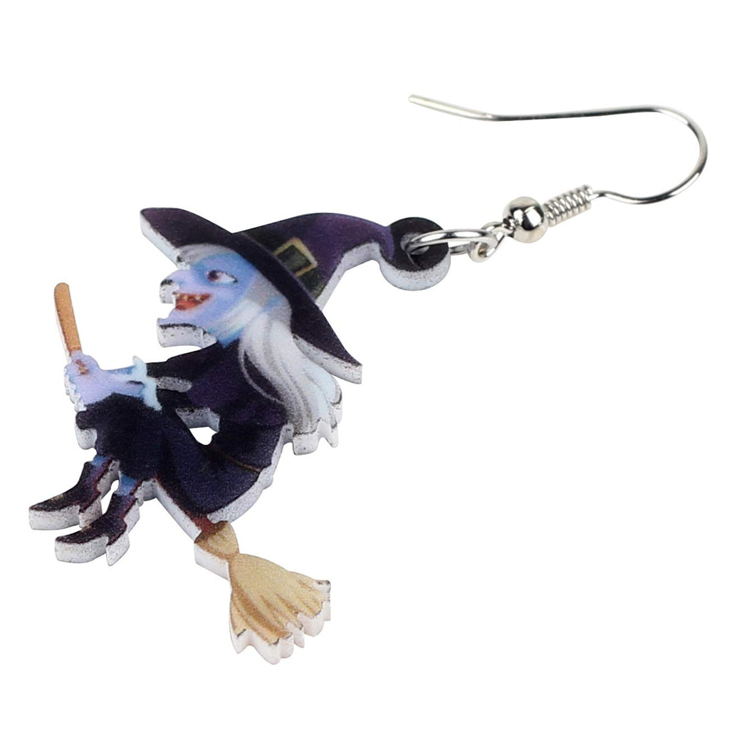 NEWEI Acrylic Halloween Broom Hat Witch Pumpkin Earrings Big Long Dangle Drop For Women Festival Jewelry Gifts Charm (Multicolor