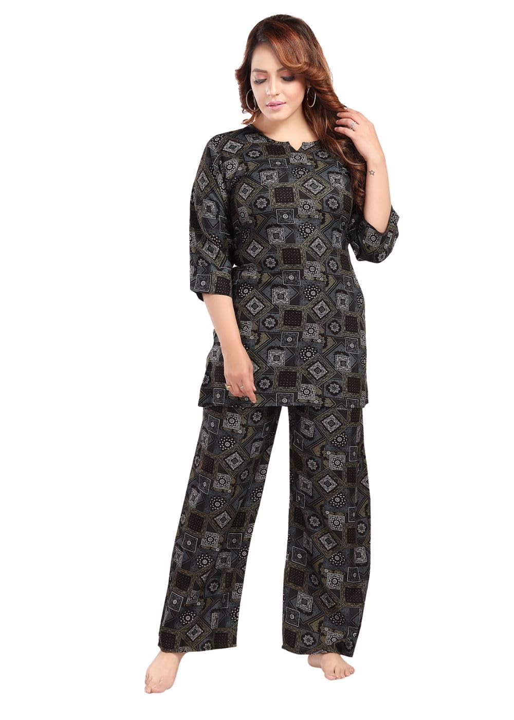 Fabme Women'S Geomatric Print, Chocolate, All Over Print Rayon Coord Set