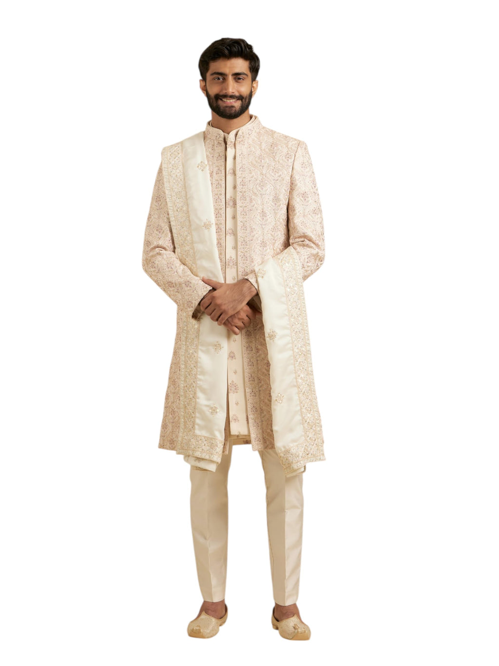 Manyavar MenS Satin Sequin Dupatta (Cream,2.65M)
