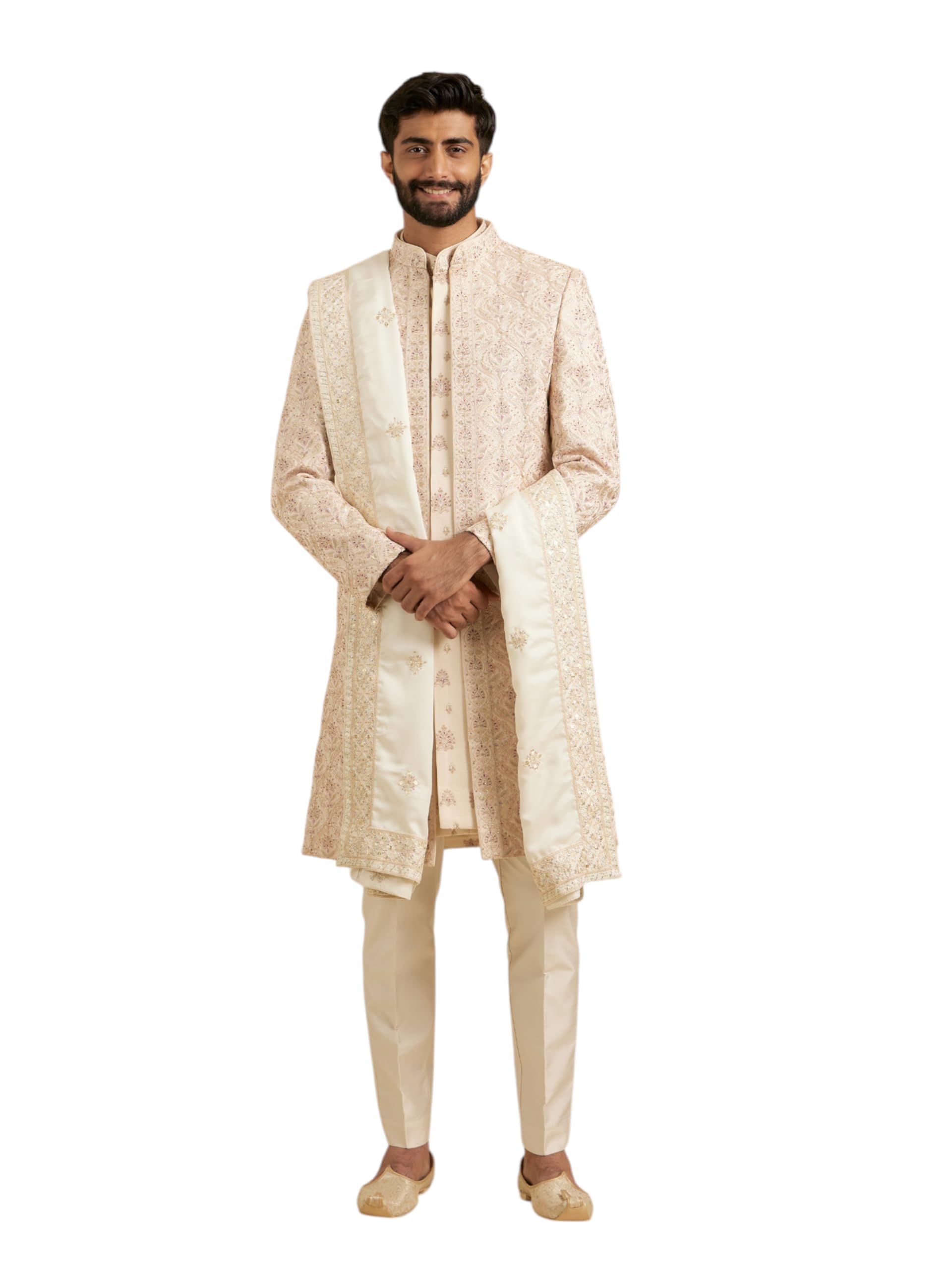 Manyavar MenS Satin Sequin Dupatta (Cream,2.65M)