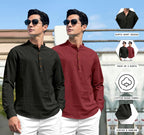 Royalscout Combo Of MenS Solid Cotton Blend Full Sleeve Straight Kurta Shirt (Pack Of 2) Black-Maroon