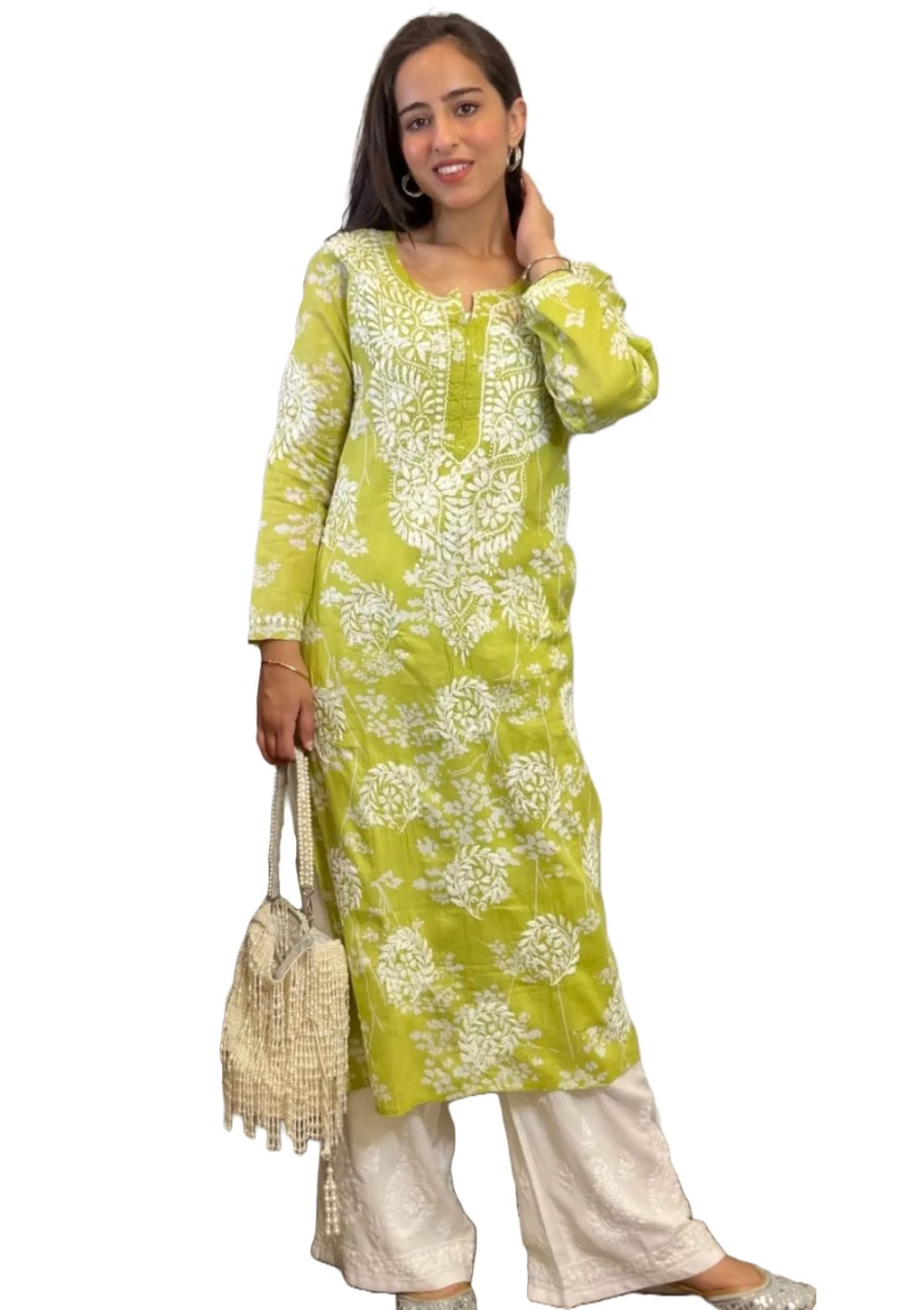 ANNI DESIGNER Womens Cotton Blend Straight Chikankari Embroidered Kurta (Zainab-Green_XXL_Green_XX-Large)