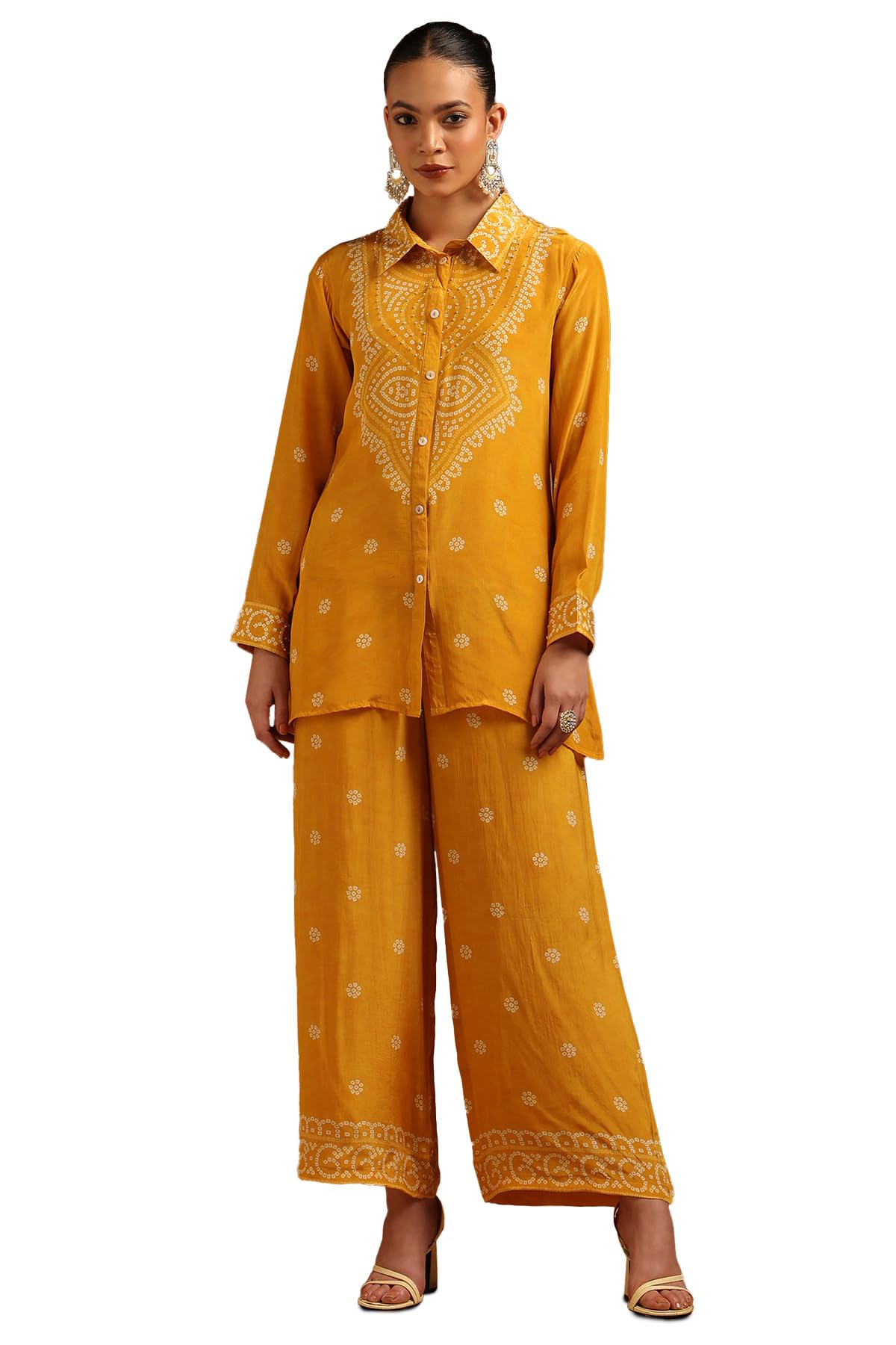 Soch Women Pattern: Bandhani Fabric: Closure: Hook and Eye Package Contains: Top Palazzo