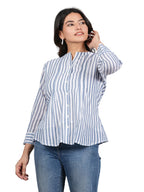 Rangita Grey Cotton Straight Striped Short Length Kurti | Kurta For Women_S