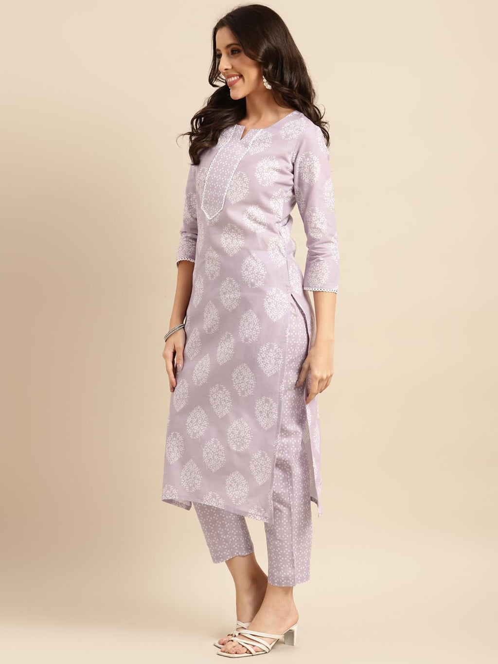 ANNI DESIGNER Womens Cotton Blend Straight Printed Kurta with Pant (Selven Multi-NWG_S_Purple_Small)