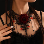 Palotay Black Gothic Choker Necklace Vampire Lace Choker for Women Halloween Lace Choker Necklaces Black Gothic Necklace with Cr