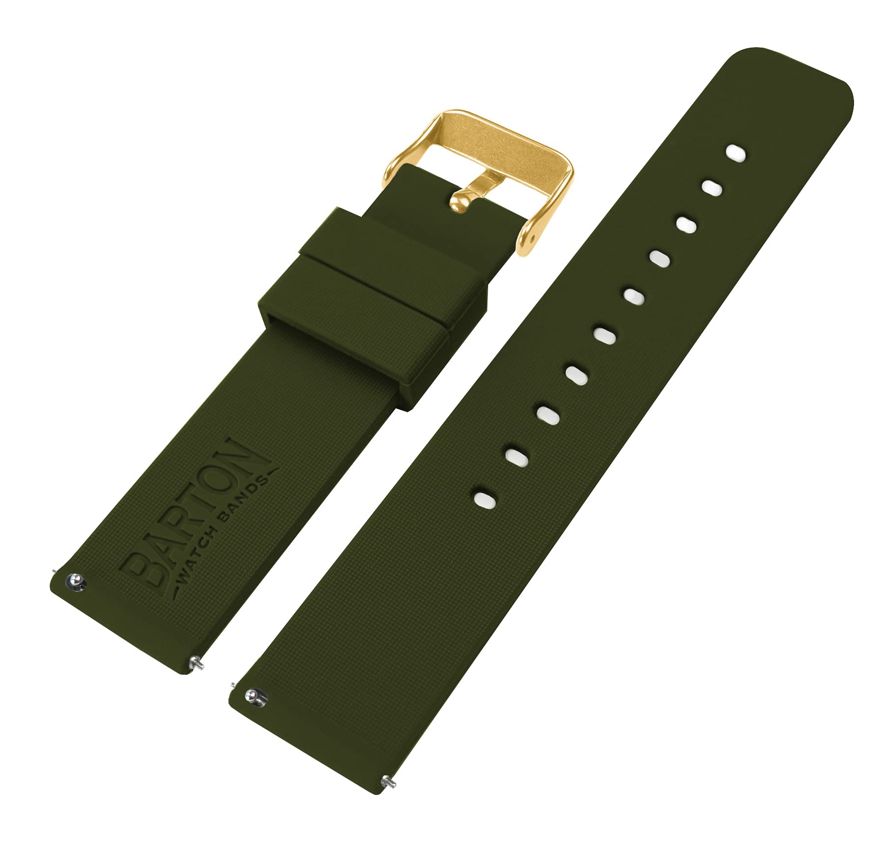 22mm Army Green - BARTON Watch Bands - Soft Silicone Quick Release - Gold Buckle